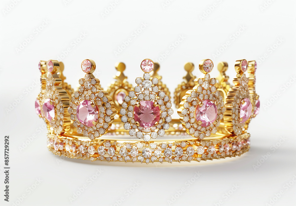 3d rendering of gold crown with pink 3d rendering of gold crown with pink
