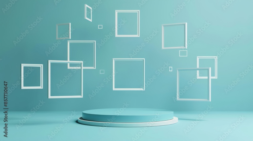 Platform with Geometric Shapes in an Isolated Soft Blue Background Platform with Geometric Shapes in an Isolated Soft Blue Background