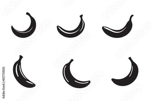 Banana - a black vector silhouette suitable for logos or pictograms. This banana silhouette serves as an iconic representation of the fruit for branding or signage purposes.