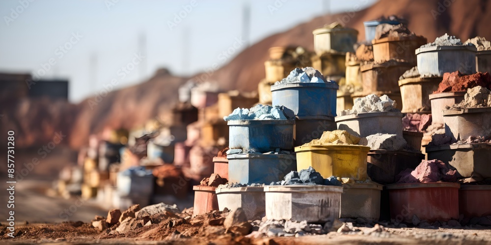 Stacks of processed rare earth minerals from mining operations. Concept ...