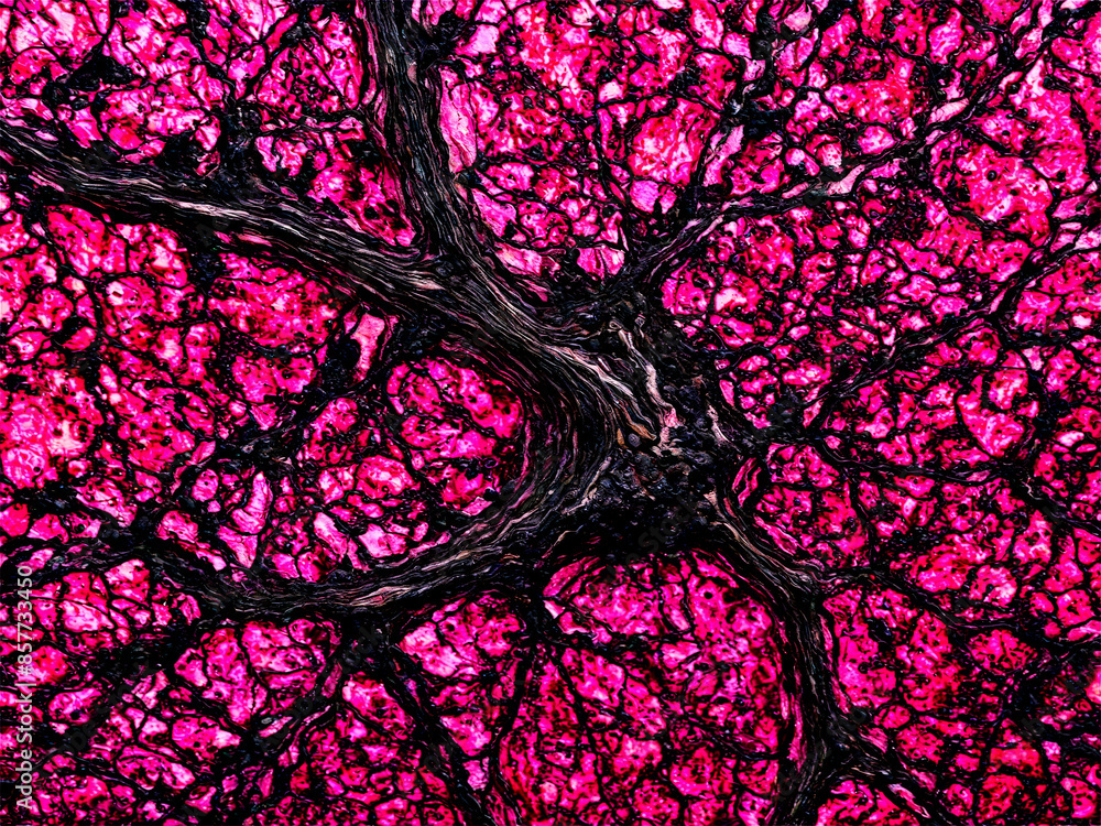 Rhodonite A deep pink rhodonite with black manganese oxide veins suspended and rotating to show Rhodonite A deep pink rhodonite with black manganese oxide veins suspended and rotating to show