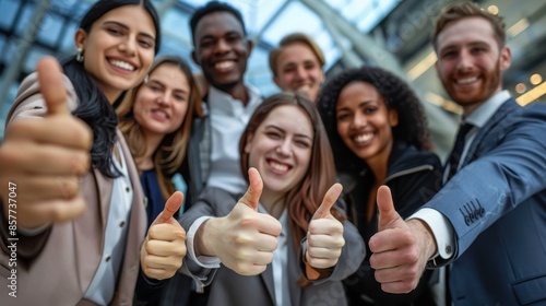 Group of smiling people giving thumbs up