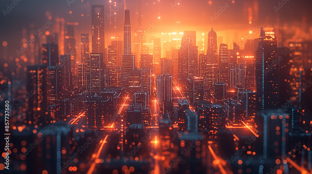 Shanghai city with glowing blue lines and holographic buildings on a dark background, depicting a technology theme concept. Vector illustration of a digital metropolis with a softly blurred background Shanghai city with glowing blue lines and holographic buildings on a dark background, depicting a technology theme concept. Vector illustration of a digital metropolis with a softly blurred background