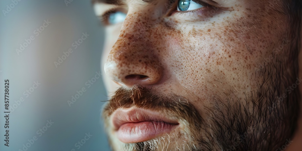 Closeup of adult male with inflamed skin and ingrown hairs. Concept Skin Condition, Ingrown Hairs, Adult Male, Close-up Shot Closeup of adult male with inflamed skin and ingrown hairs. Concept Skin Condition, Ingrown Hairs, Adult Male, Close-up Shot