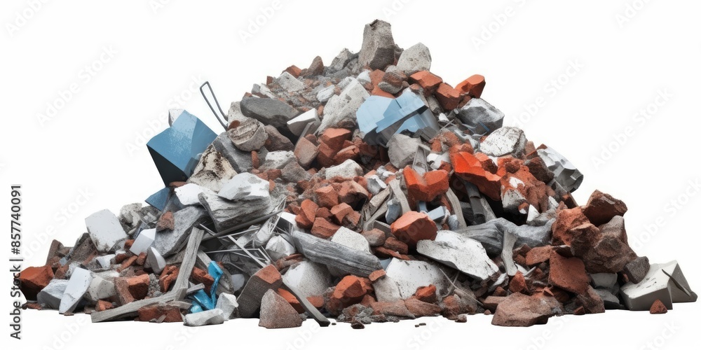 Construction debris from concrete, asphalt after the construction of the house isolated on white background. Construction debris from concrete, asphalt after the construction of the house isolated on white background.