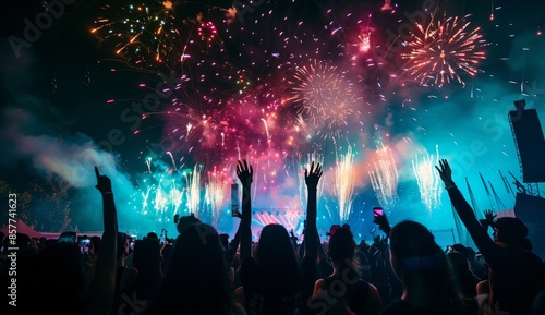 Wallpaper Mural A lively night festival with fireworks and a vibrant crowd creates a colorful, joyful celebration, lighting up the sky in a spectacular way, packed with cheerful energy and exciting light explosions Torontodigital.ca