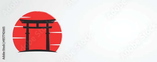 Japan themed banner design. Japanese themed design without text. torii and japanese flag. (japanese: 日本をテーマにしたバナーデザイン。)