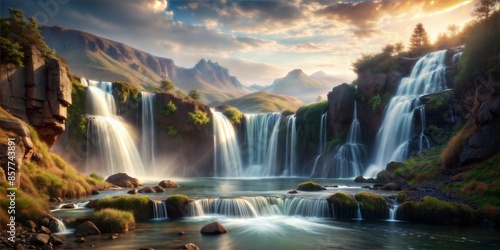 An ultra detailed, realistic photo of beautiful waterfall in a magical place, exquisite detail, 30 megapixels, 4k, CanonEOS 5D Mark IV DSLR, 85mm lens, sharp focus, intricate detail, long exposure photo