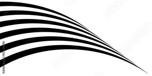 Black on white abstract perspective line stripes with 3d dimensional effect isolated on white.  geometric lines element design