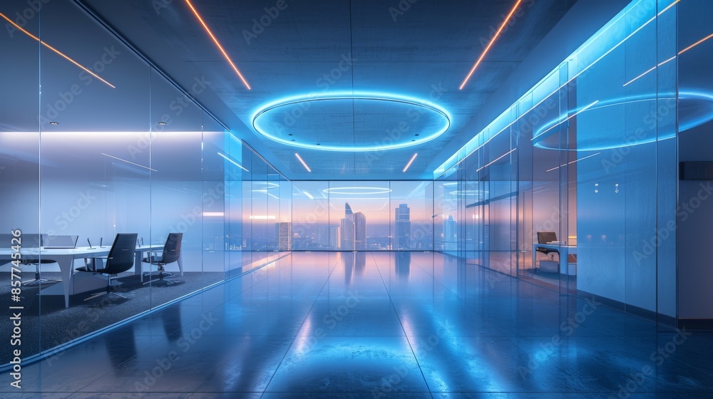 White modern architecture interior blue neon White modern architecture interior blue neon