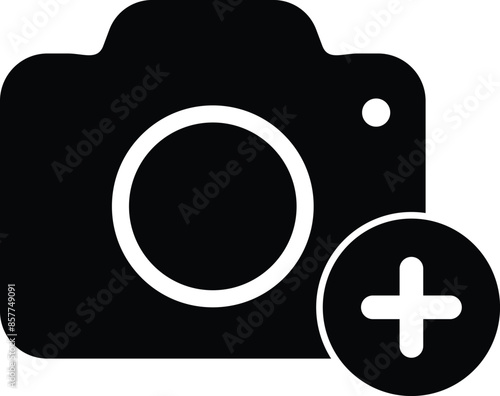 Add picture icon . Add photo icon . Camera with plus icon . Vector illustration