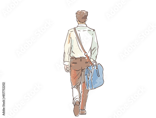 isolate white background, A person with a briefcase or portfolio, indicating professionalism and preparedness, drawing in color pencil art and copy space, very simple and isolate in the style of art.