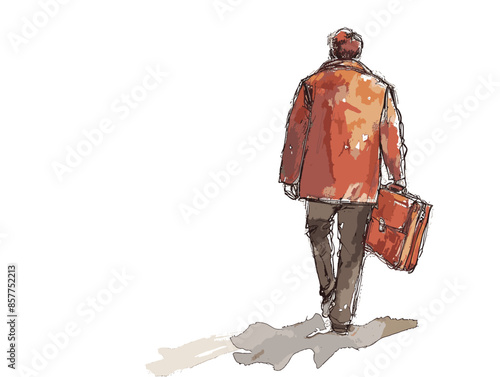 isolate white background, A person with a briefcase or portfolio, indicating professionalism and preparedness, drawing in color pencil art and copy space, very simple and isolate in the style of art.