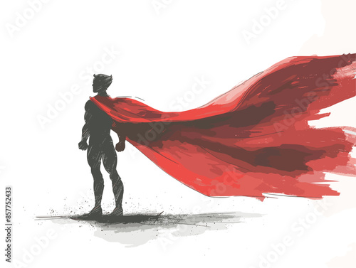 isolate white background, A person with a superhero cape, depicting exceptional abilities, drawing in color pencil art and copy space, very simple and isolate in the style of animated illustrations 