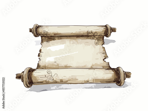 isolate white background, A scroll with the best candidate's name written on it, symbolizing their knowledge., drawing in color pencil art and copy space, very simple and isolate in the art