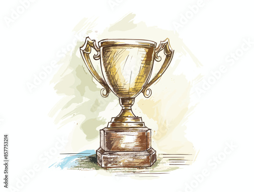 isolate white background, A trophy with a spotlight shining on it, representing the best candidate., drawing in color pencil art and copy space, very simple and isolate in the style of animated art