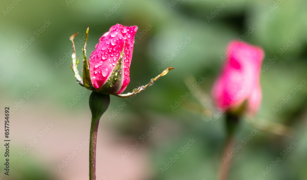 Rose flower in drops of water in the park Rose flower in drops of water in the park