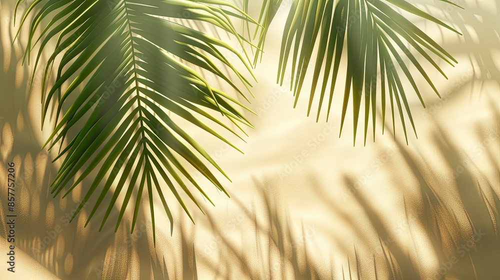 Fototapeta premium Tropical palm leaf shadow. Summer beach sand fashion background