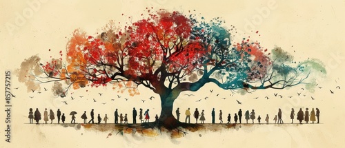 A beautifully illustrated family tree showing multiple generations and connections