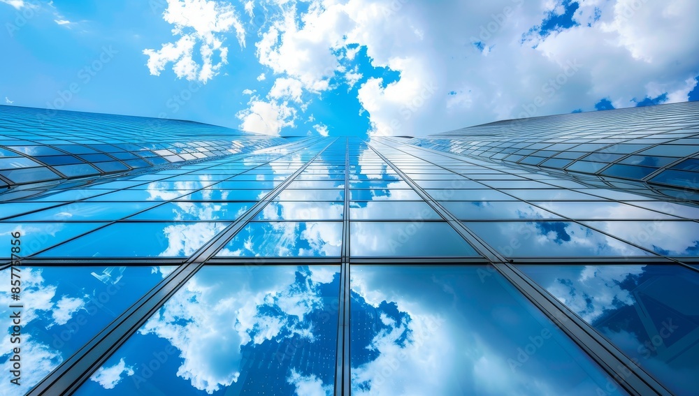 Fototapeta premium Ecofriendly glass office building designed for sustainability and reducing carbon footprint . Concept Sustainable Architecture, Green Building Design, Ecofriendly Practices