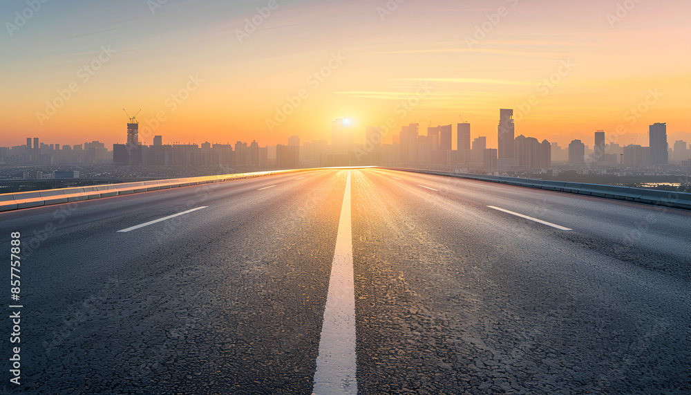 Modern Cityscapes of big city with Open Road at Sunrise