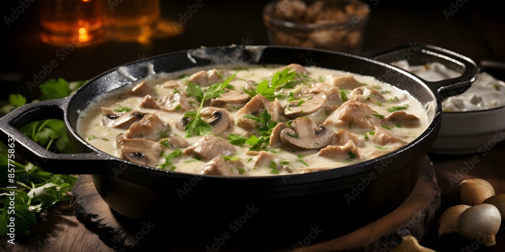 French veal blanquette a traditional dish with classic cooking techniques. Concept French cuisine, Veal blanquette, Cooking techniques, Traditional dish French veal blanquette a traditional dish with classic cooking techniques. Concept French cuisine, Veal blanquette, Cooking techniques, Traditional dish