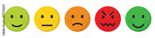 Rating emojis set in different colors. Feedback emoticons collection.