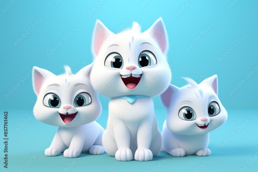 Adorable cartoon cat characters in various species on a vibrant blue background. Adorable cartoon cat characters in various species on a vibrant blue background.