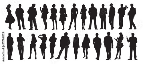Silhouette people man and women in various poses collection.Vector illustration