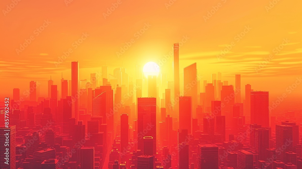 Urban Gradients Sunset: A 3D illustration capturing gradients in an urban sunset Urban Gradients Sunset: A 3D illustration capturing gradients in an urban sunset