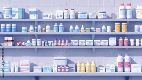  Pharmacy shelves stocked with antiviral medications