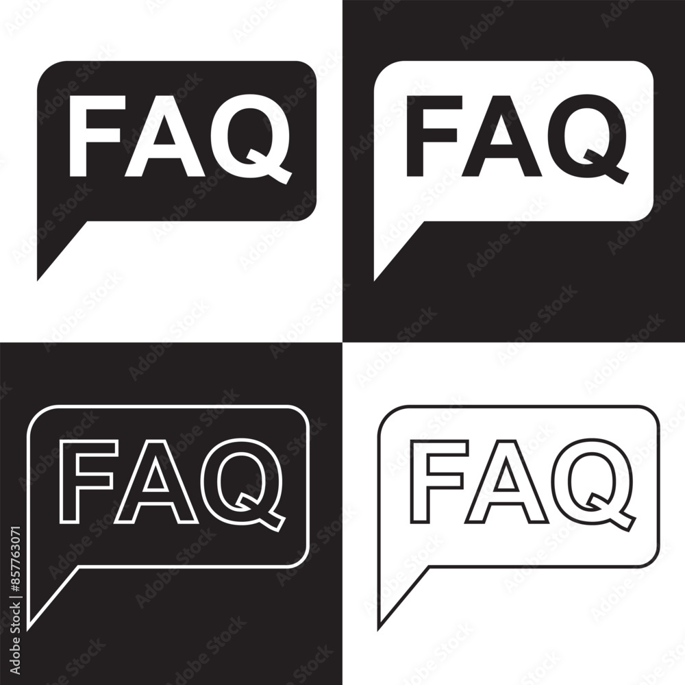 Fototapeta premium FAQ help flat design icon. Query frequently question speech vector information symbol. isolated on white and black background. Vector illustration. 