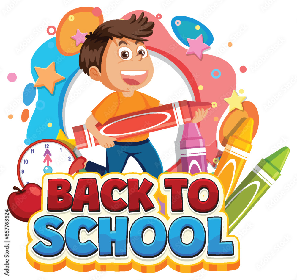 Obraz premium Happy child with school supplies illustration