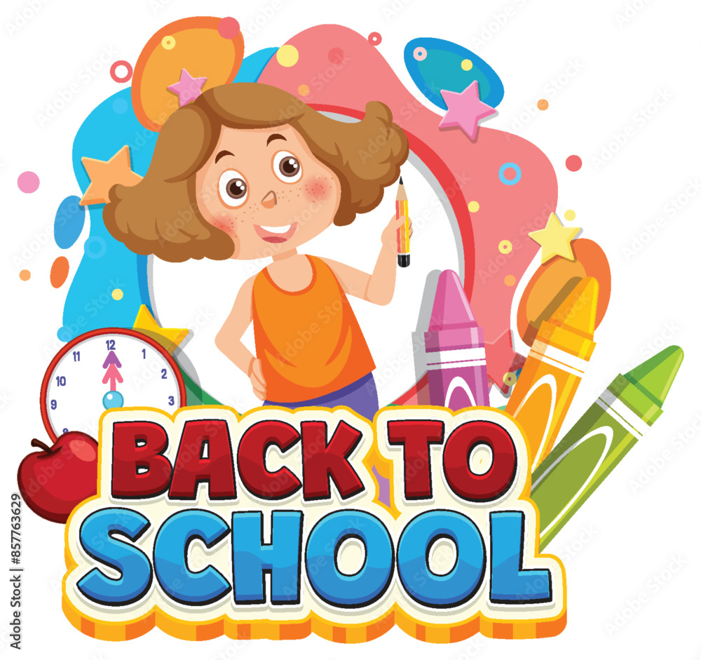 Excited child with school supplies Excited child with school supplies