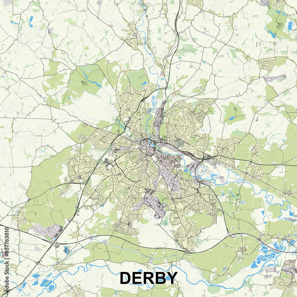Naklejka premium Derby, United Kingdom map poster art
