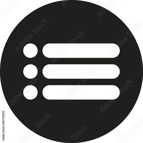 List icon on circle . Options sign . Content view options icon . Menu icon vector