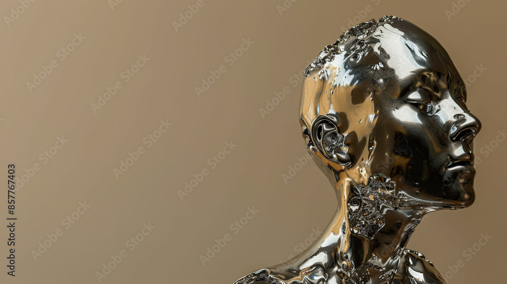 Obraz premium Sculpture Of a humanoid figure made of liquid metal