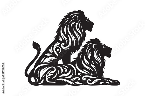 PrintMajestic Lion Silhouette: Powerful Wildlife Graphic