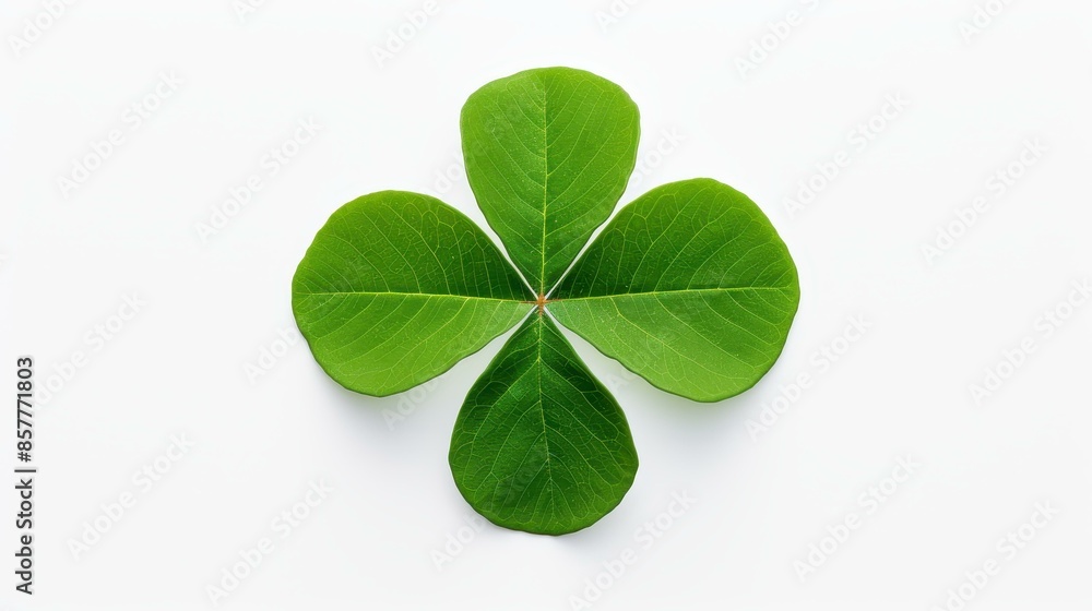 Minimalist white background with vibrant green threeleaf clover.