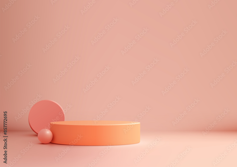 Minimal 3D Round Podium on Pink Background with Circle and Ball Elements for Modern Product Display, Mockup Minimal 3D Round Podium on Pink Background with Circle and Ball Elements for Modern Product Display, Mockup