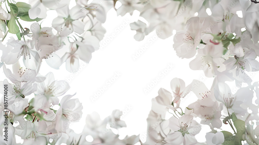 Photograph of a sophisticated floral frame composed of delicate cherry blossoms, their soft petals cascading gracefully against a transparent backdrop Photograph of a sophisticated floral frame composed of delicate cherry blossoms, their soft petals cascading gracefully against a transparent backdrop