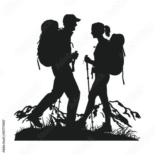 A couple hiker silhouette vector