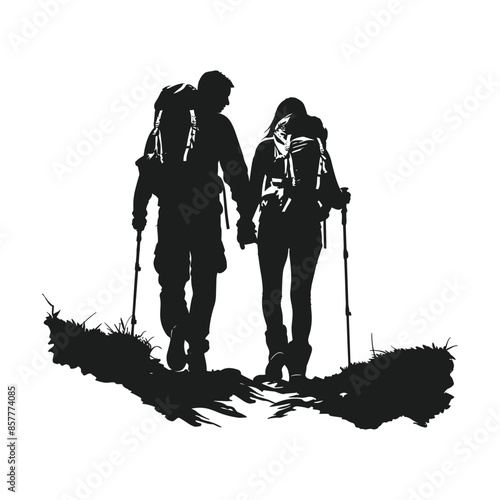 A couple hiker silhouette vector