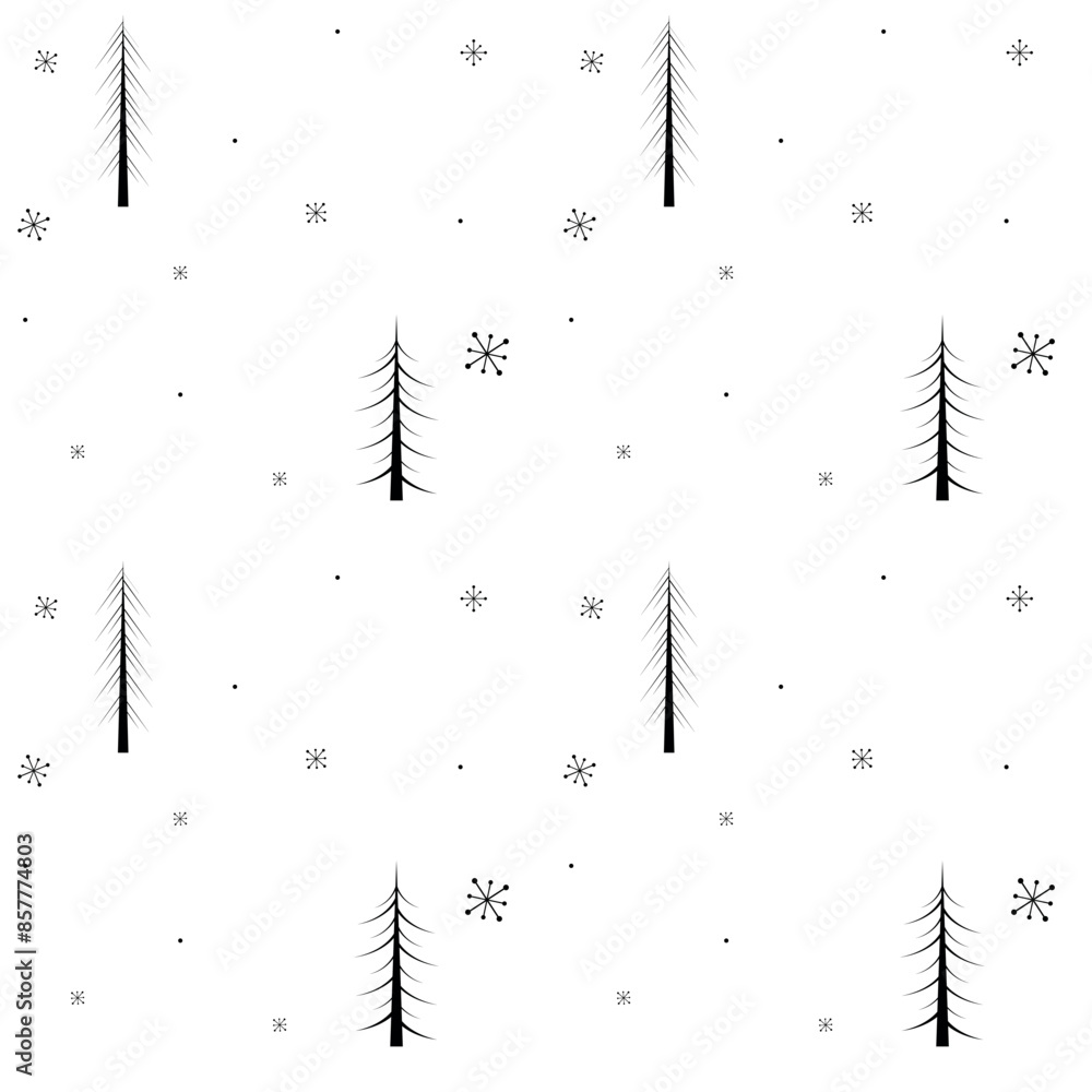 Obraz premium Web Minimalistic seamless pattern. Christmas trees, forest in a simple Scandinavian style snowflakes