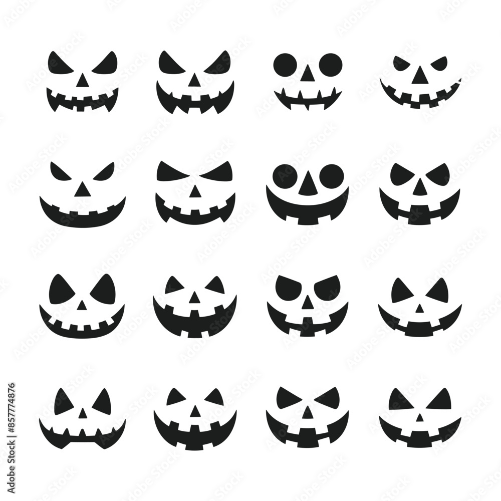 A set of Halloween pumpkin face silhouette vector A set of Halloween pumpkin face silhouette vector