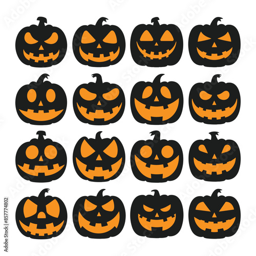 A set of Halloween pumpkins silhouette vector © MdImran