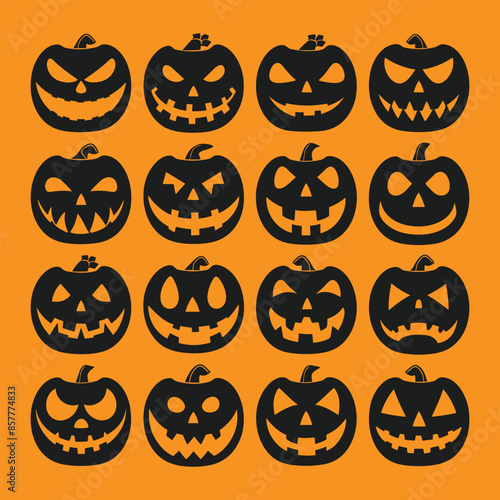 A set of Halloween pumpkins silhouette vector