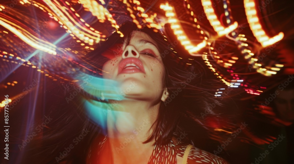 Fototapeta premium Young women dancing in a nightclub. Expressive dance at a party. Embracing the rhythm with expressive moves on dancefloor 