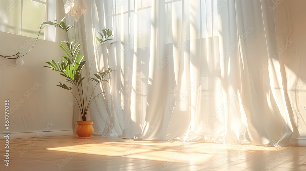 Bright Modern Living Room with Potted Plant by the Window - Sunlit Interior Design with Cozy Ambiance and Greenery Bright Modern Living Room with Potted Plant by the Window - Sunlit Interior Design with Cozy Ambiance and Greenery