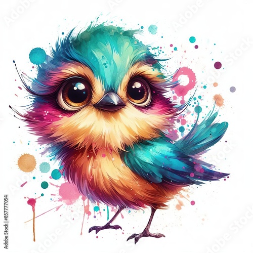 vibrant watercolor splash of a quirky female bird illustration